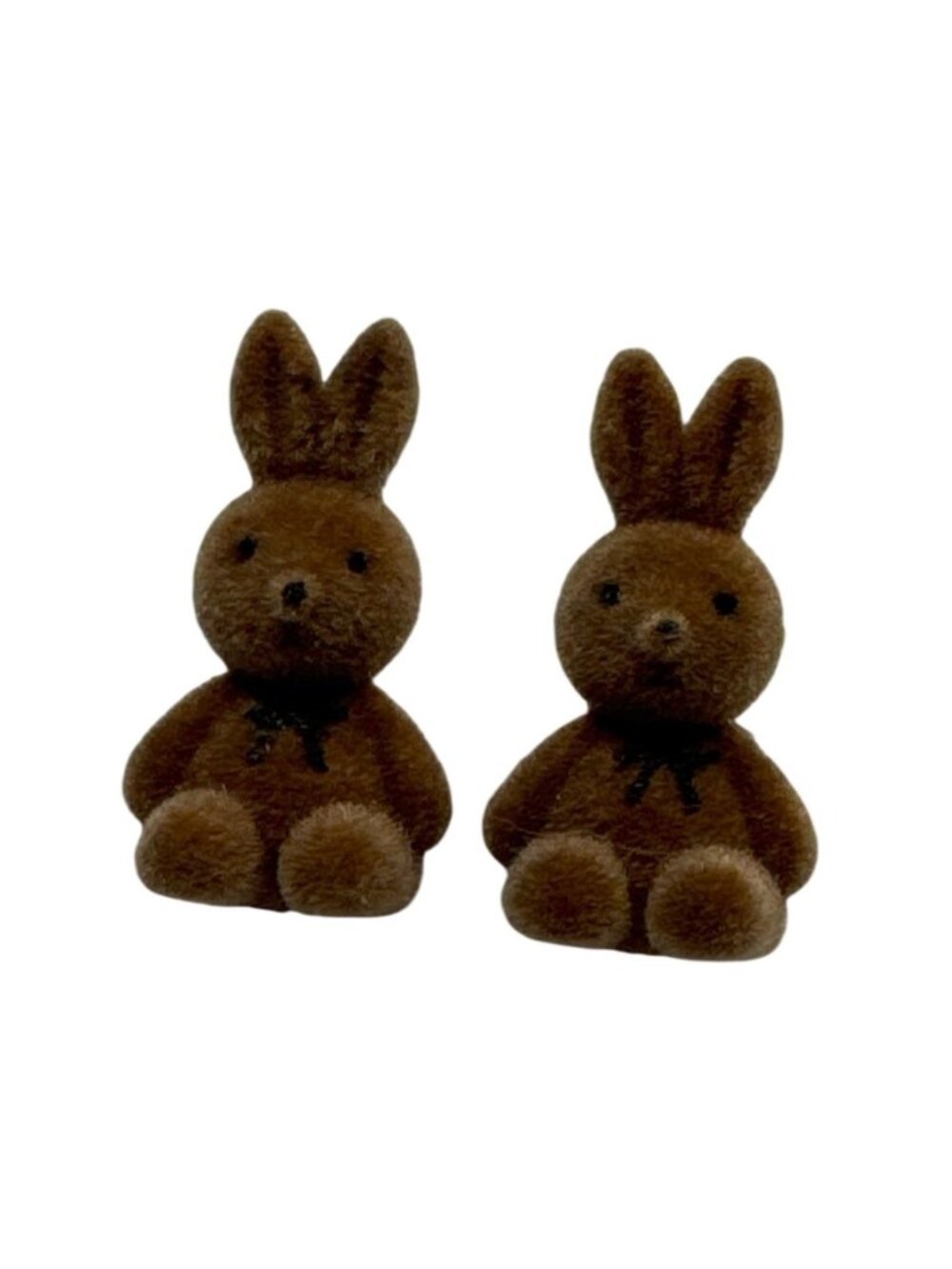 Brown Bunny Rabbit Flocked Earrings Fun & Soft Post-Back Style Easter